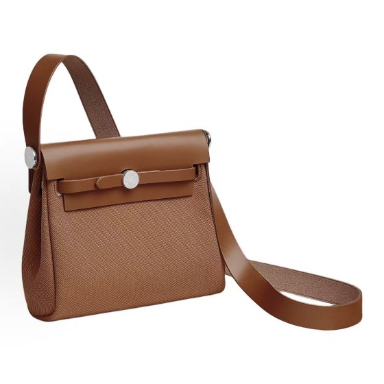 HERMES Herbag Zip 20 Silver buckle Shoulder Bag 20 Women 34 Fauve light yellowish-brown